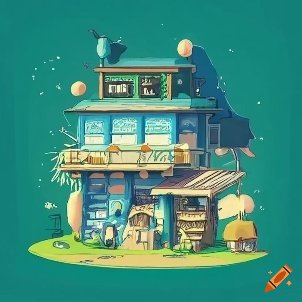 Illustration of a record store in studio ghibli style on craiyon