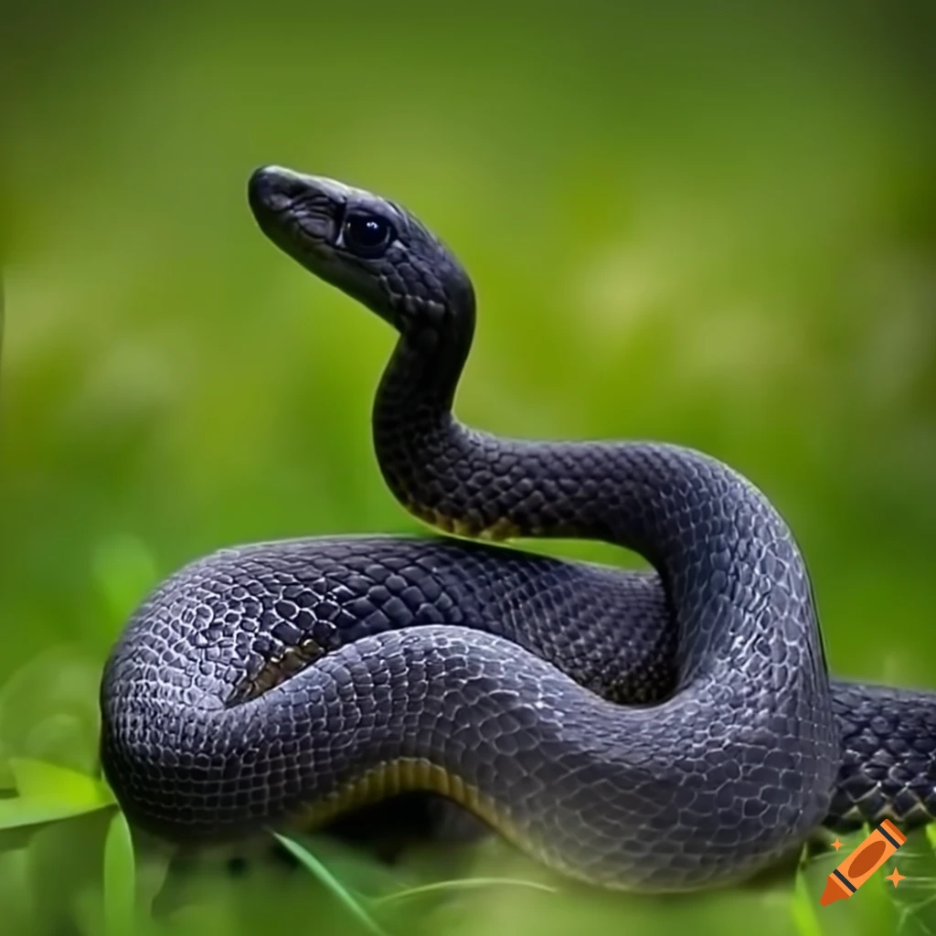 Black snake moving through the grass on Craiyon
