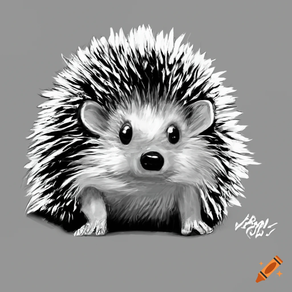 black and white photo of a cute hedgehog