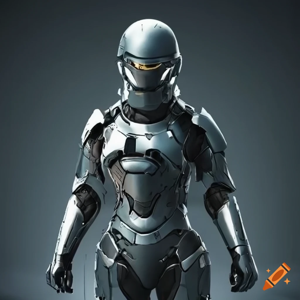 Image of a sleek and futuristic armor suit on Craiyon
