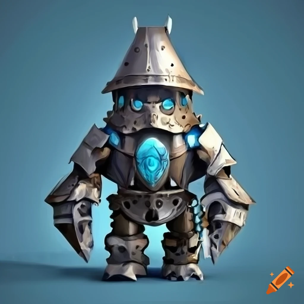 image of a blue-skinned gnome in mechanical armor with a mechanical bear