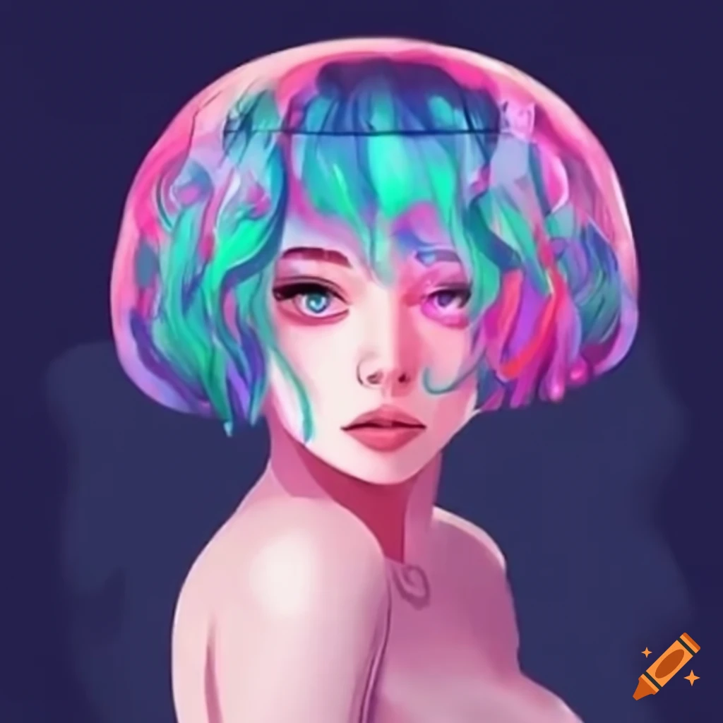 Anime girl with jellyfish-inspired haircut on Craiyon