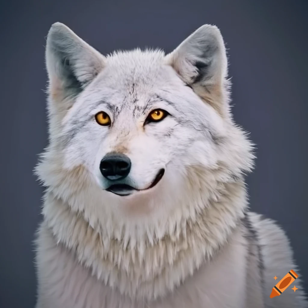 white wolf with yellow eyes