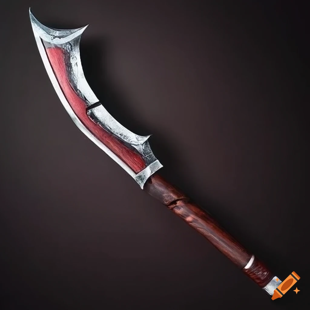 crimson metal scythe with ebony handle