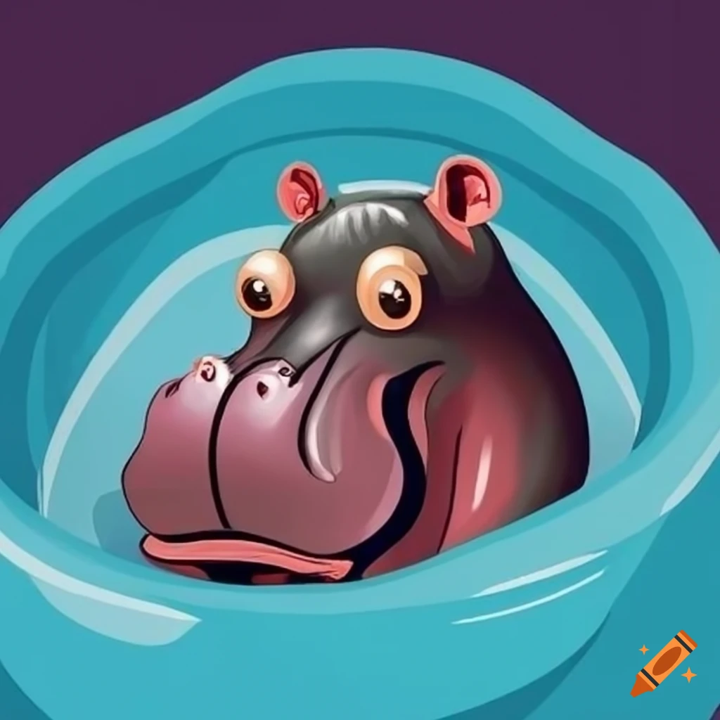 humorous image of a hippo in a bathtub
