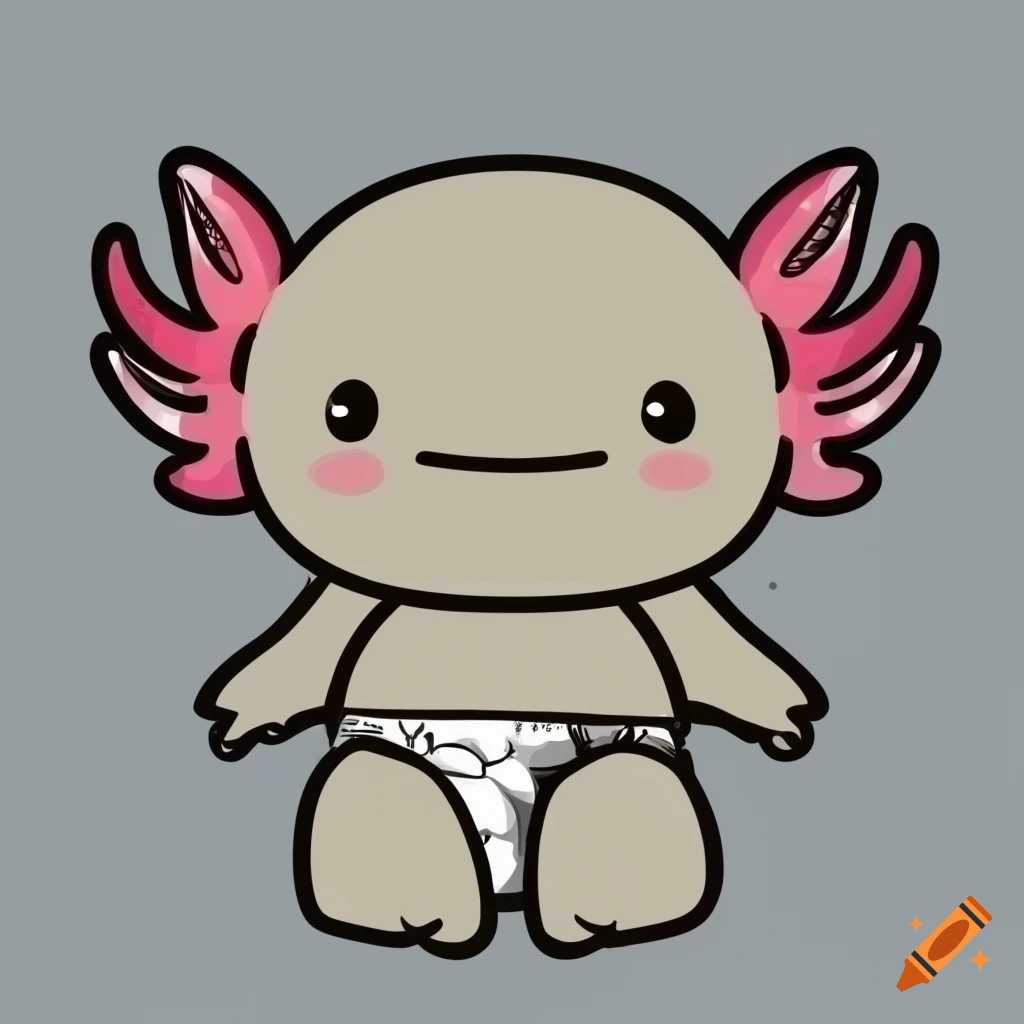 cute vector illustration of a chubby axolotl in a diaper