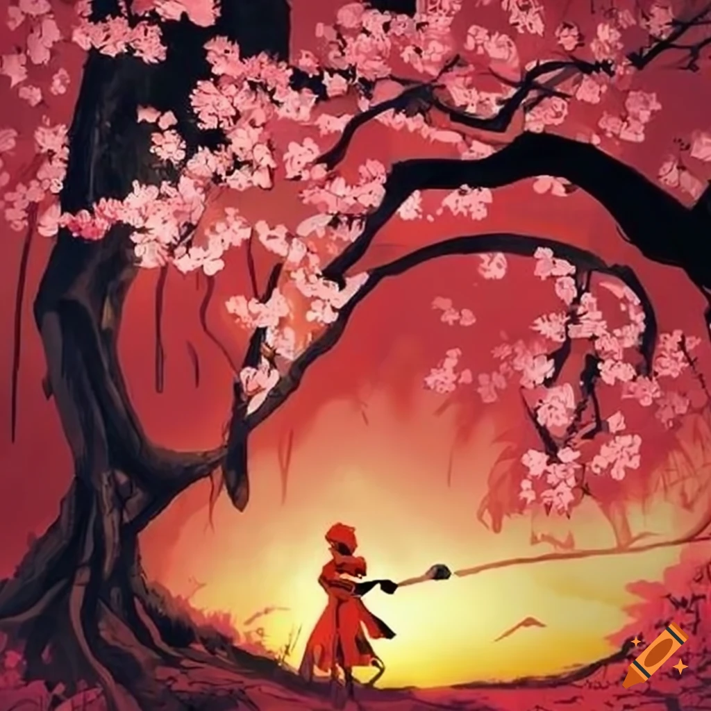 Samurai under a blossoming tree on Craiyon