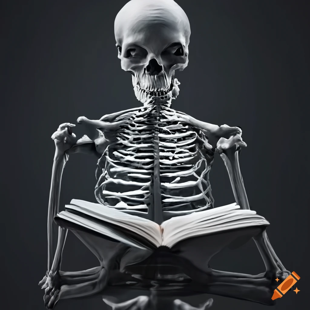 skeleton reading a book
