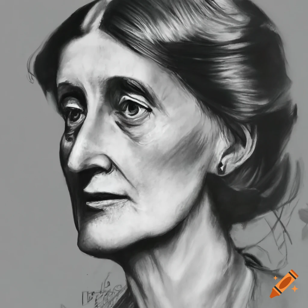 charcoal sketch of Virginia Woolf