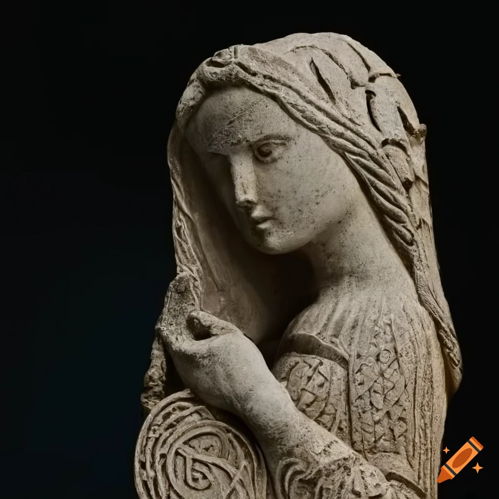 Sculpture of a female god with a sad expression on Craiyon