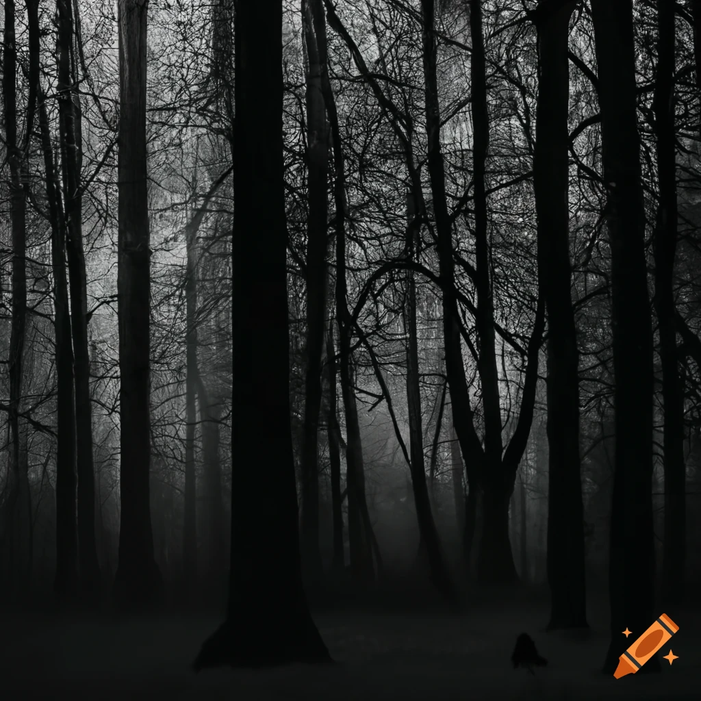 photograph of a spooky forest with a silhouette