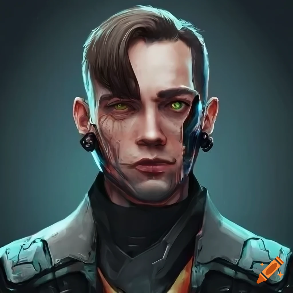 portrait of Adrian Dadich, a futuristic augmented soldier