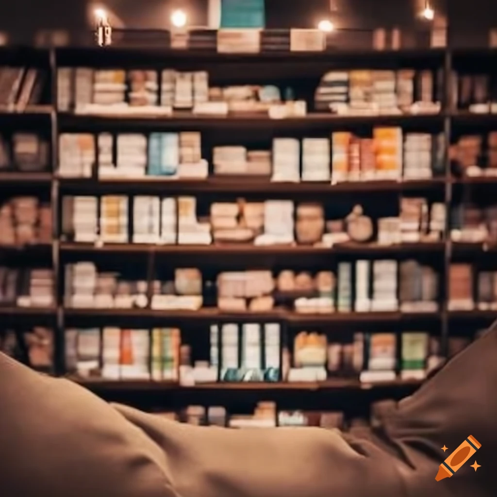 creative display of shelves with groceries, books, and a bean bag