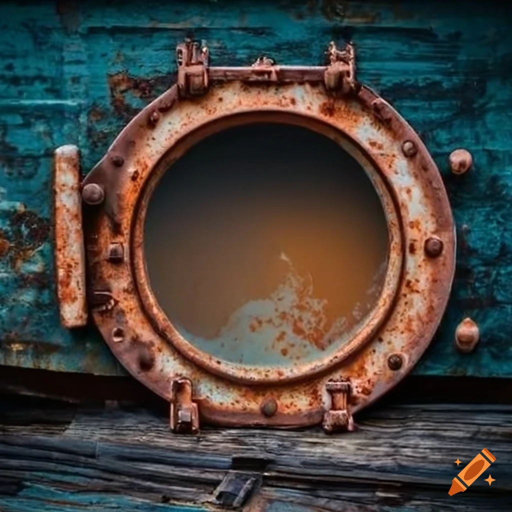 vintage rusted porthole on a ship