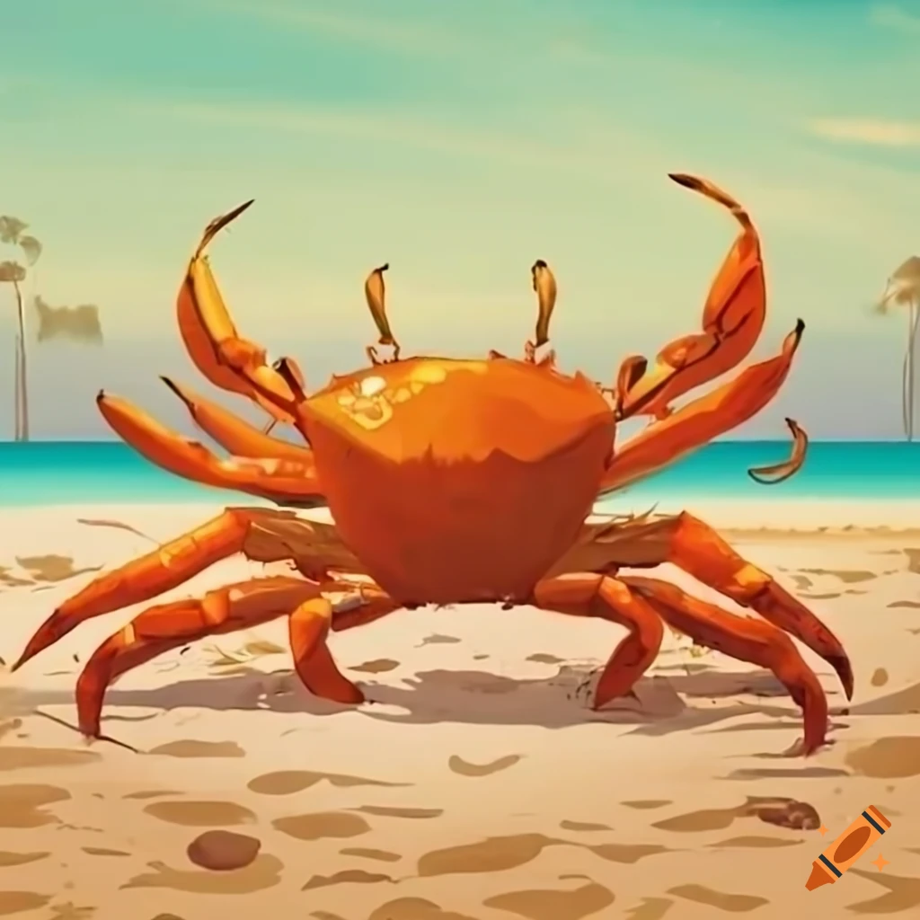 orange crab with big claws on the beach
