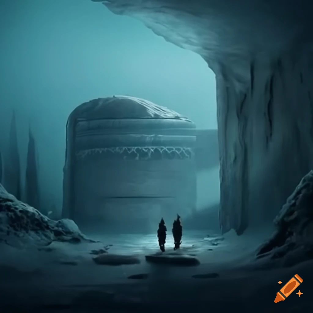 Image of a frozen alien landscape with a science research bunker on craiyon