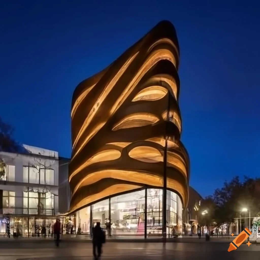 fachada de un centro comercial inspirada en la corteza del arbol