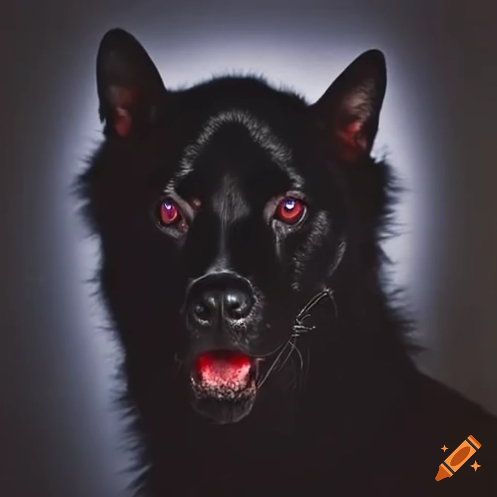 black dog with glowing red eyes