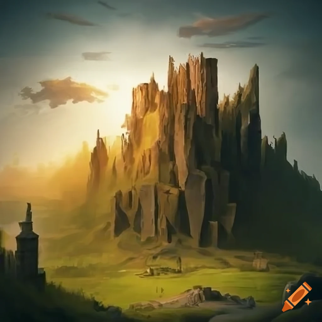 medieval landscape with rocky field