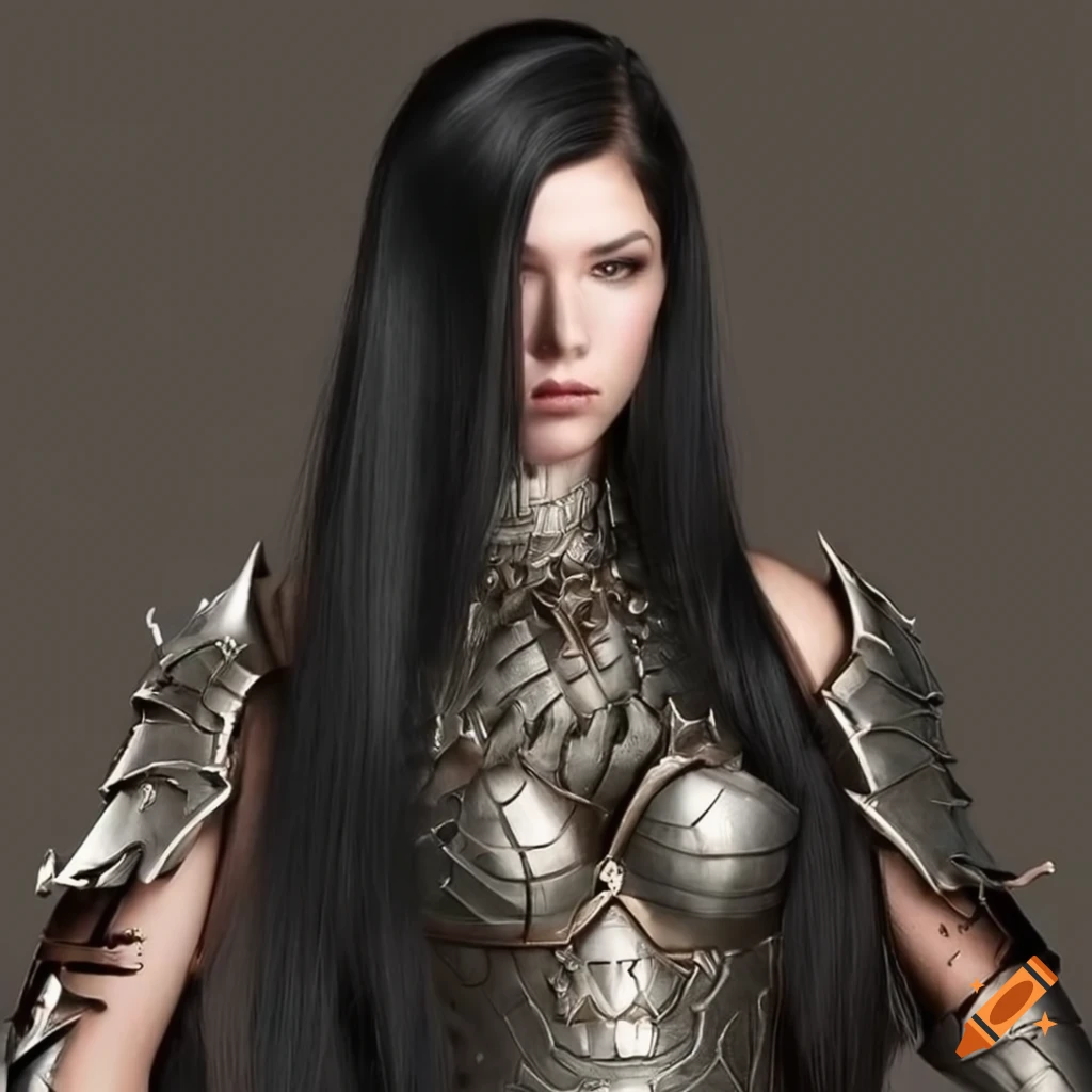 Woman With Black Hair Wearing Armor On Craiyon 