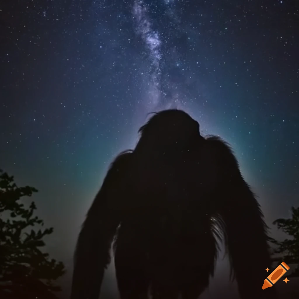 chimpanzee gazing at the starry night sky