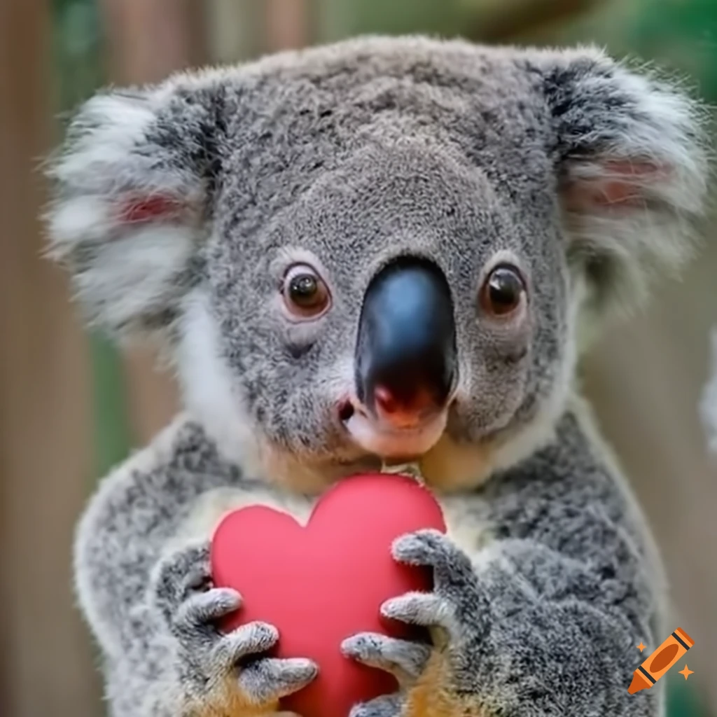 cute koala holding a heart