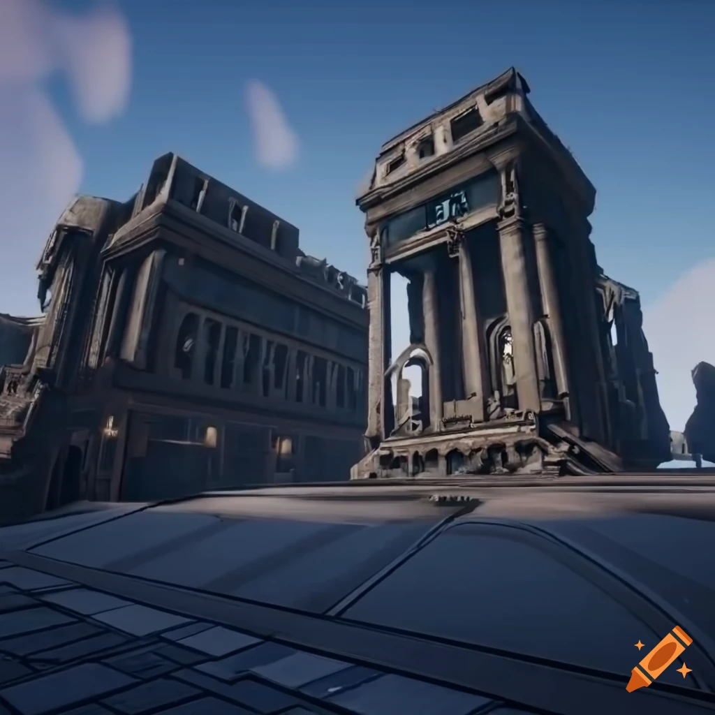 Sci-fi etruscan classical square with futuristic cars and buildings on ...