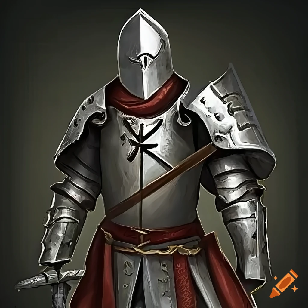 Image of a knight holding a zweihander sword with a cross in the background