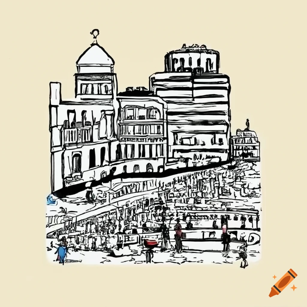 black and white cartoon map of Saint-Petersburg with main attractions