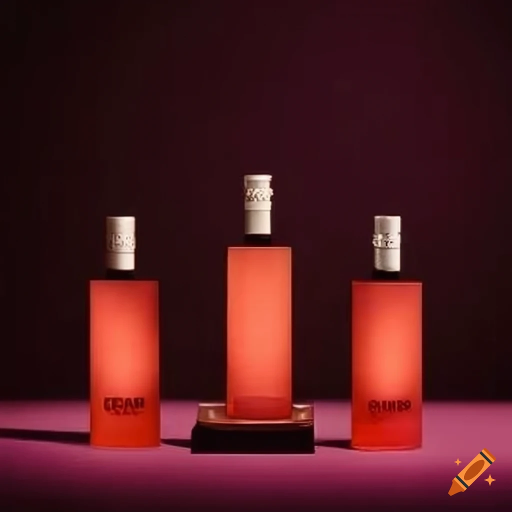 luxurious display of five bottles on a podium