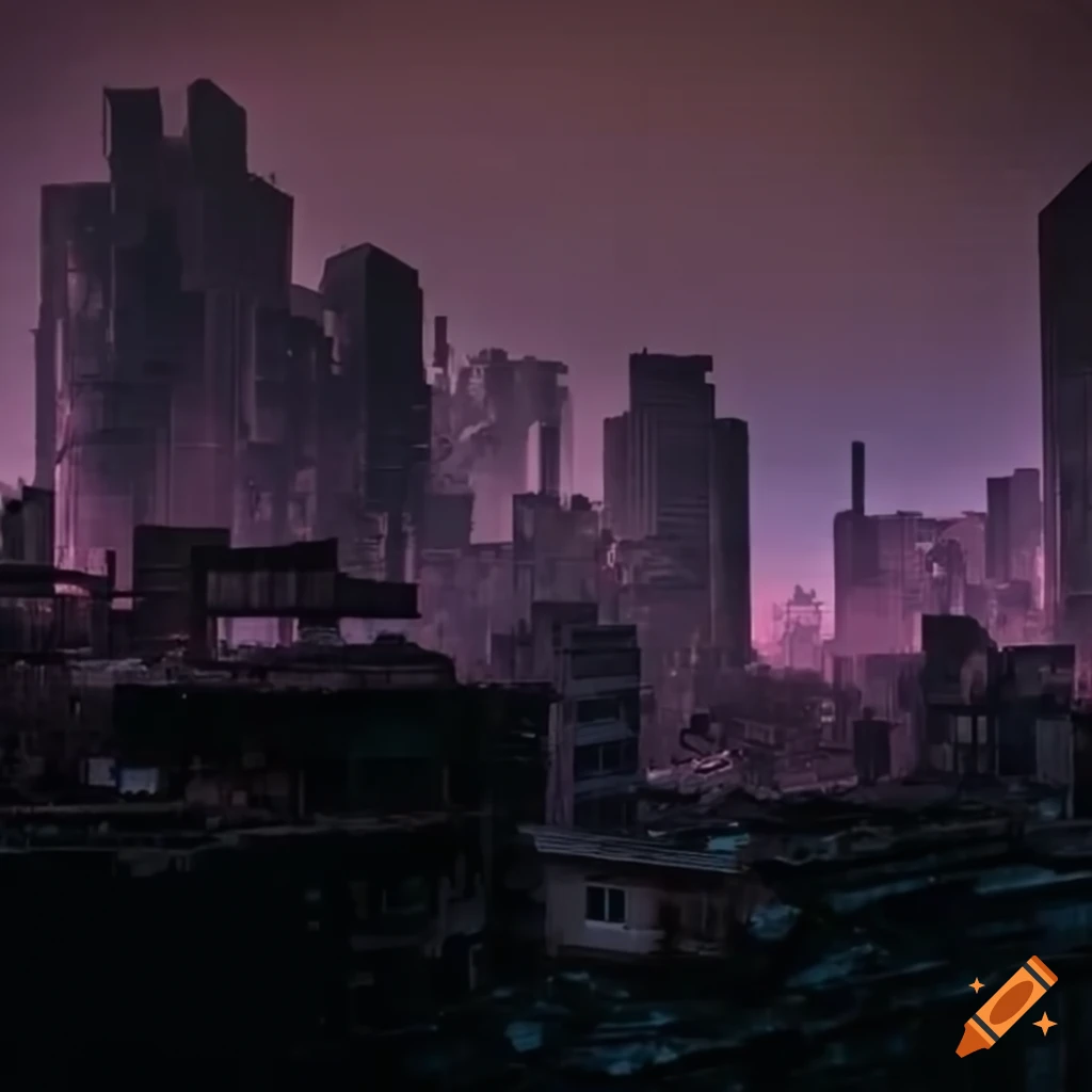 Cyberpunk city skyline after nuclear war