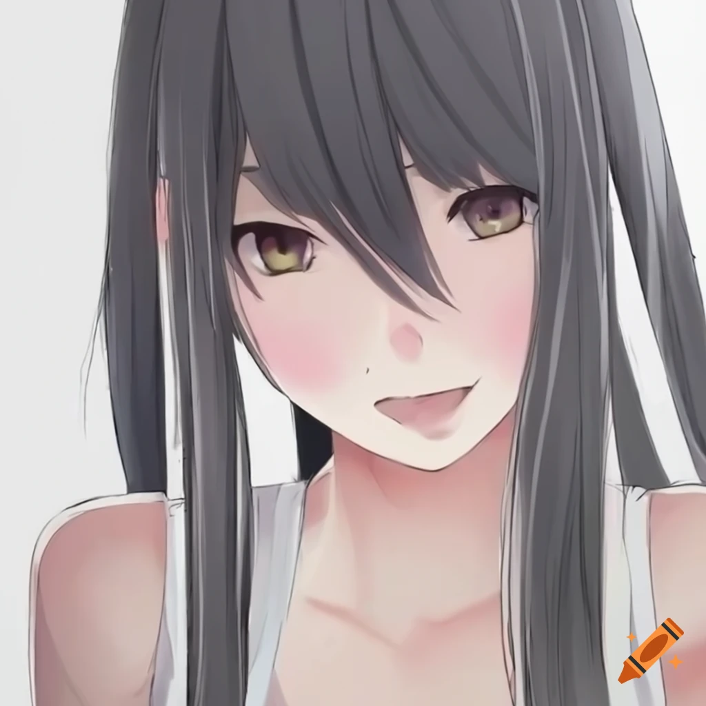 A melancholic anime girl with long black hair and gray ribbon on Craiyon