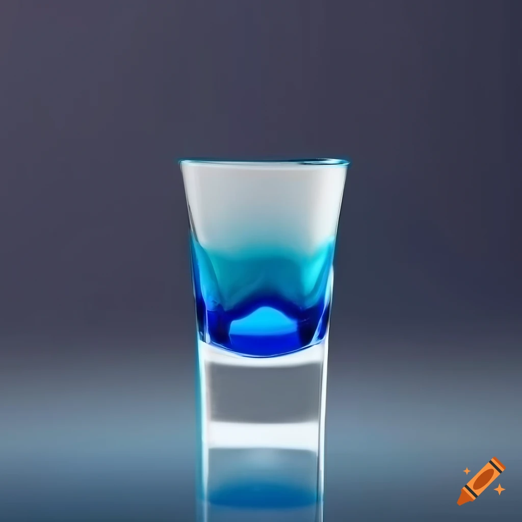 close-up of a blue shot glass with white rim
