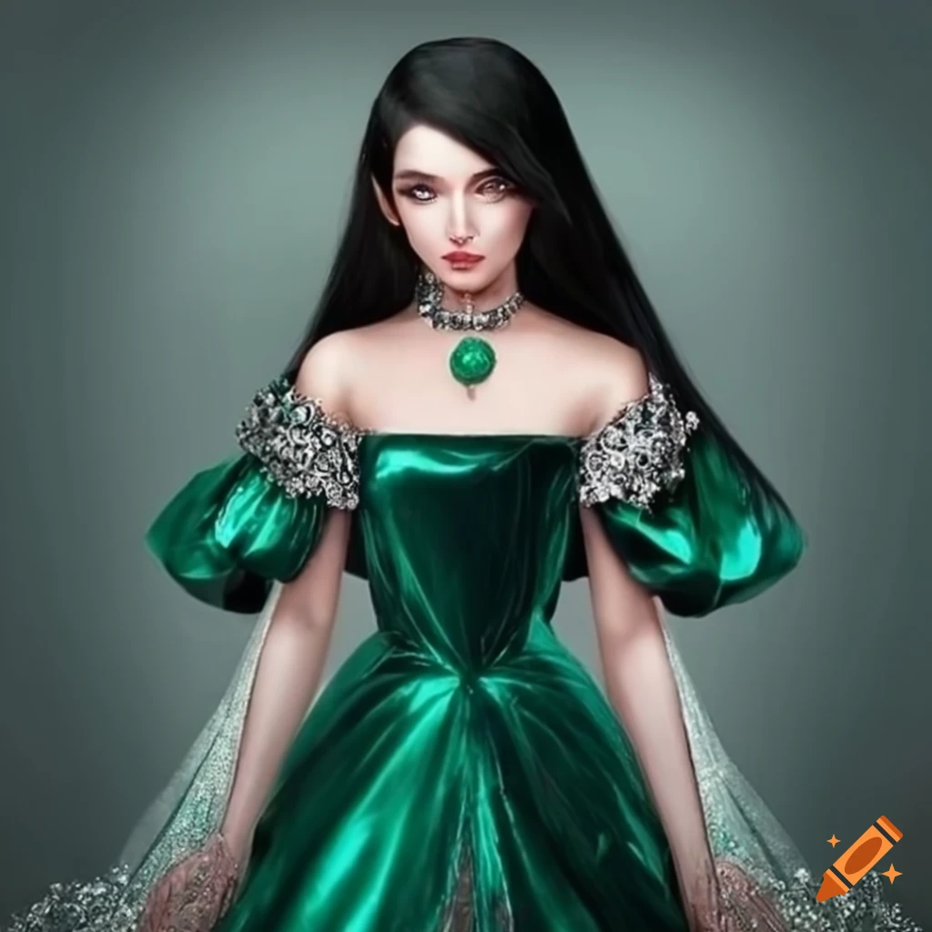 Elegant princess in a green sequin dress