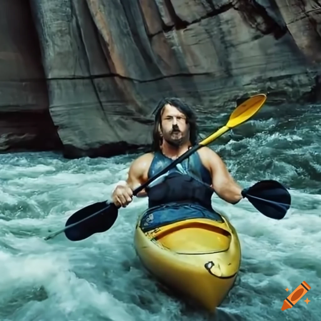 photo of Dave Grohl kayaking in a canyon