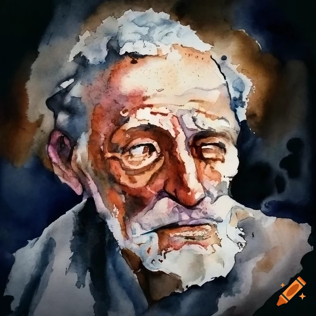 watercolor painting of a pensive old man