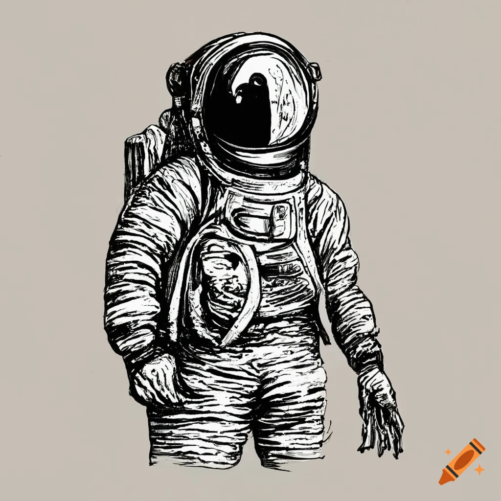 Ink drawing of an astronaut floating in space on Craiyon