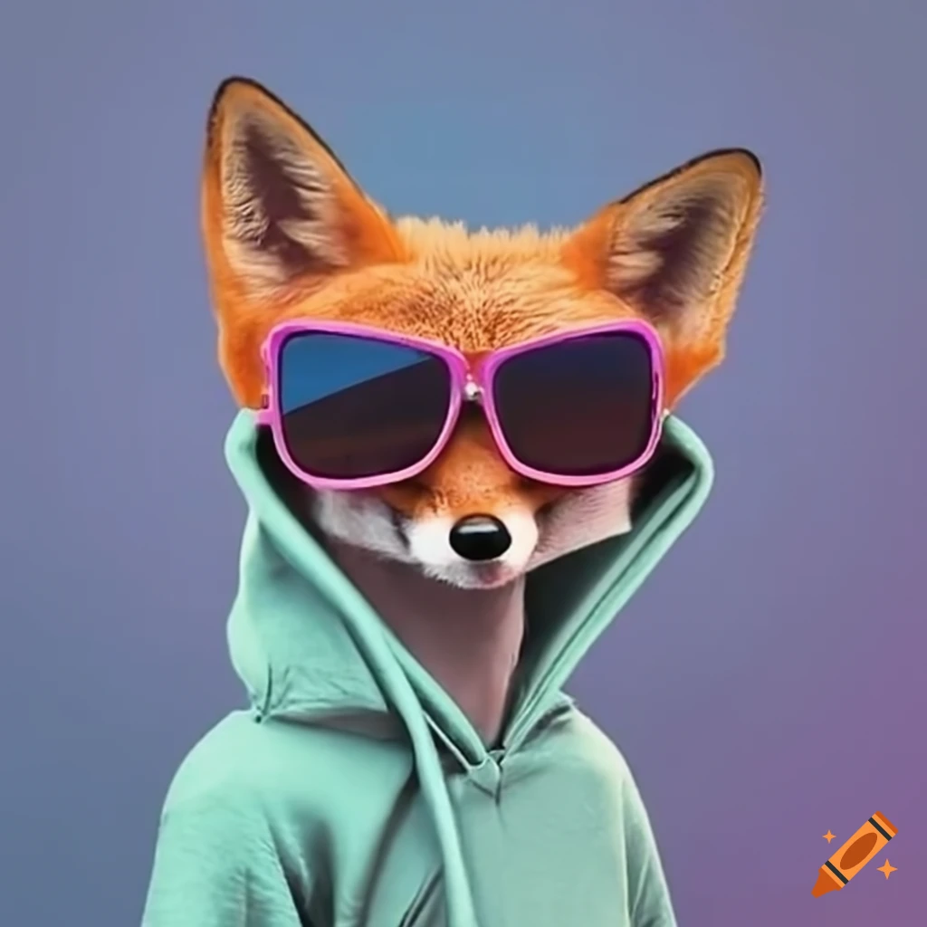 cool fox wearing a hoody and sunglasses