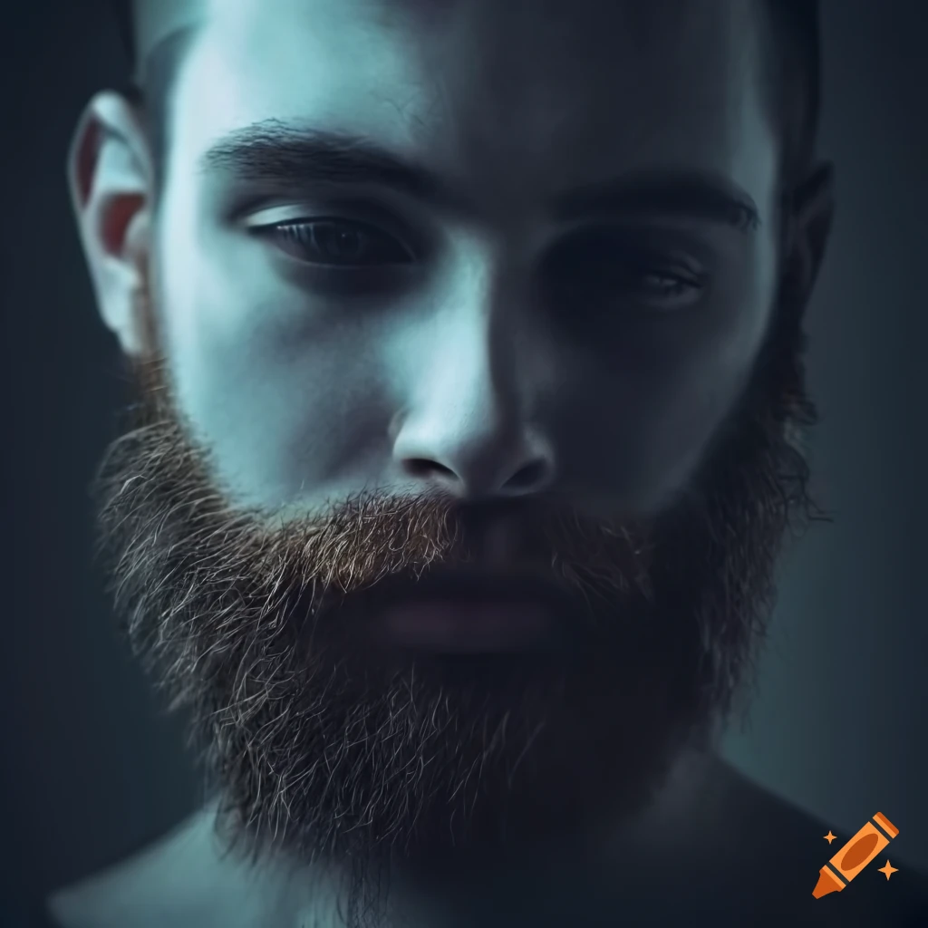 portrait of a young man with a beard in darkness