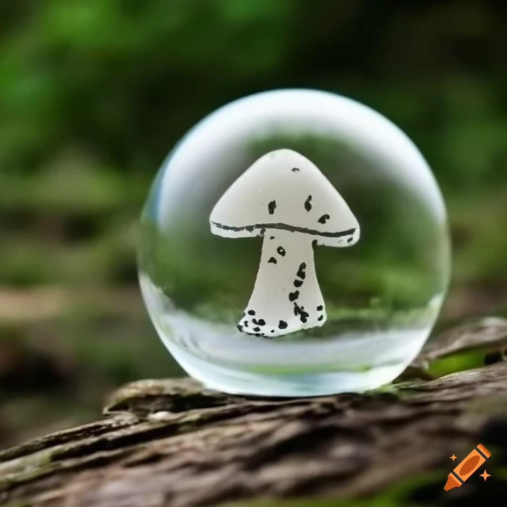 etched glass ball with a mushroom design