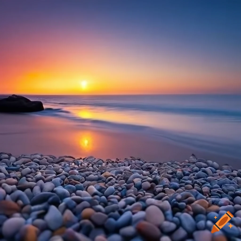 sunset view of a pebble beach