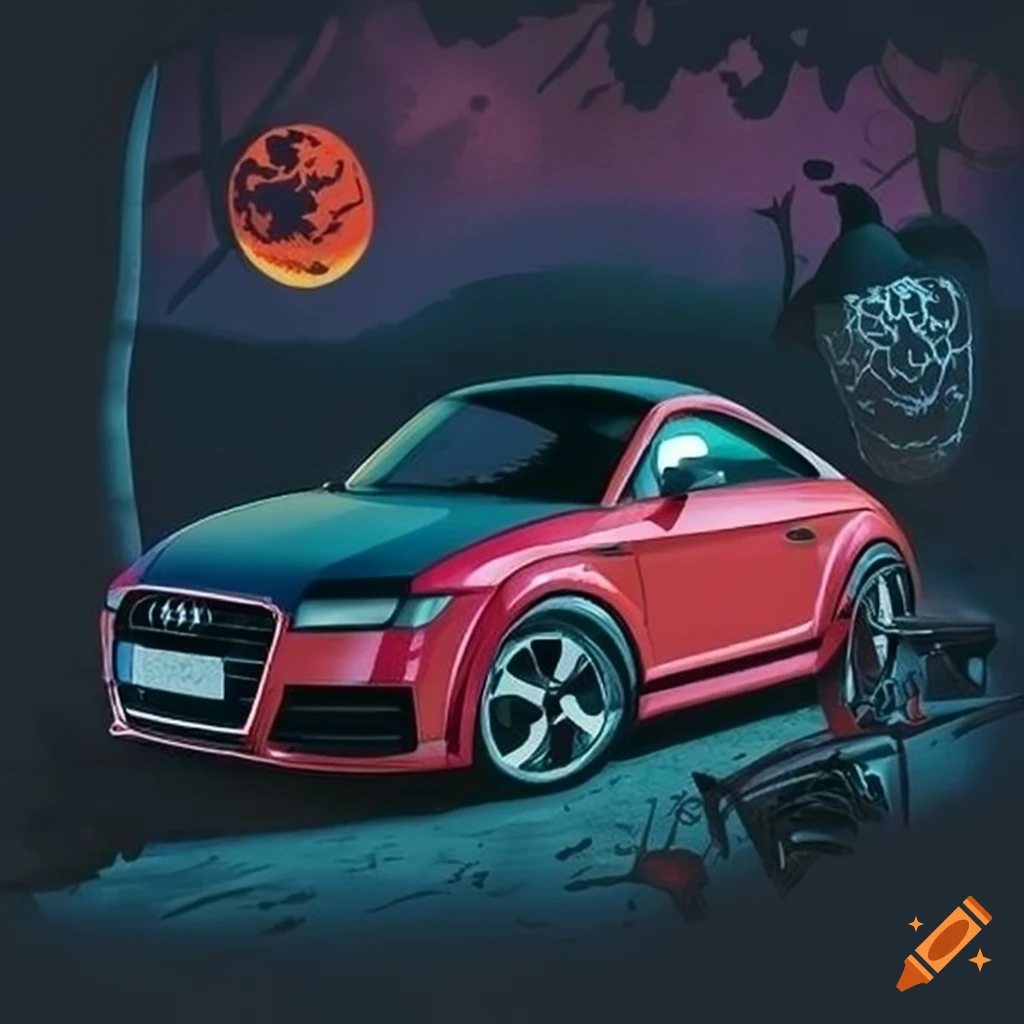 Halloween themed poster with a spooky audi tt on Craiyon