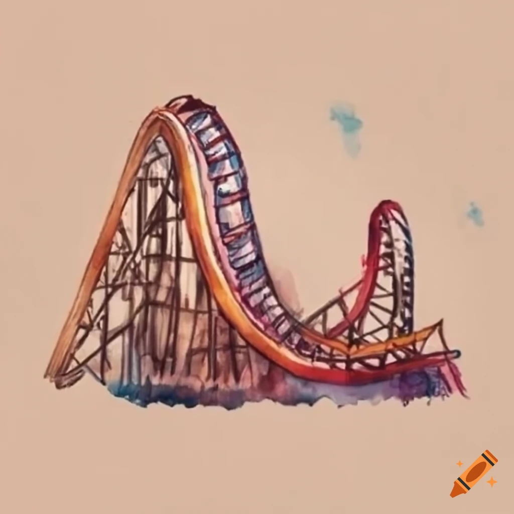 Line art sketch of a roller coaster on brown background