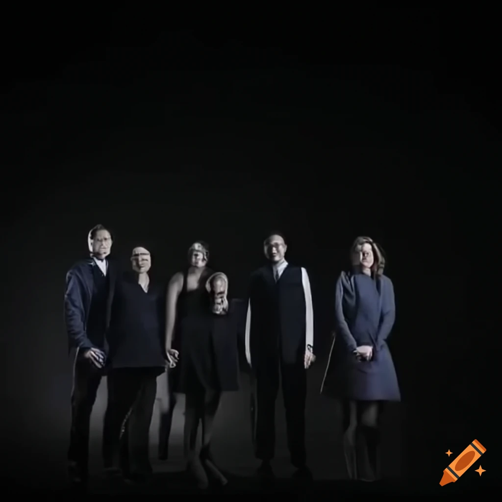 Professional team standing together on black background