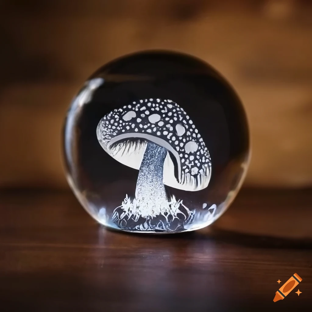 glass ball with etched mushroom design