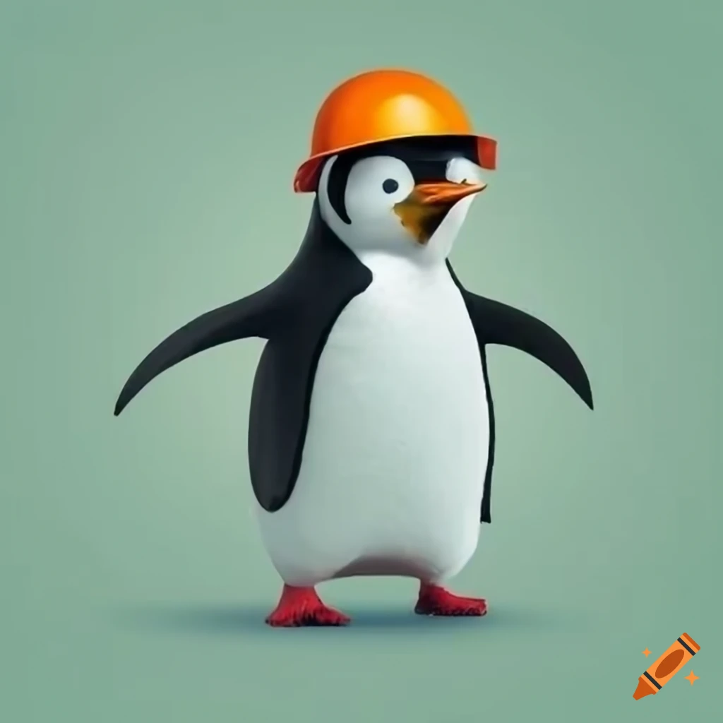 Penguin wearing a safety helmet on Craiyon