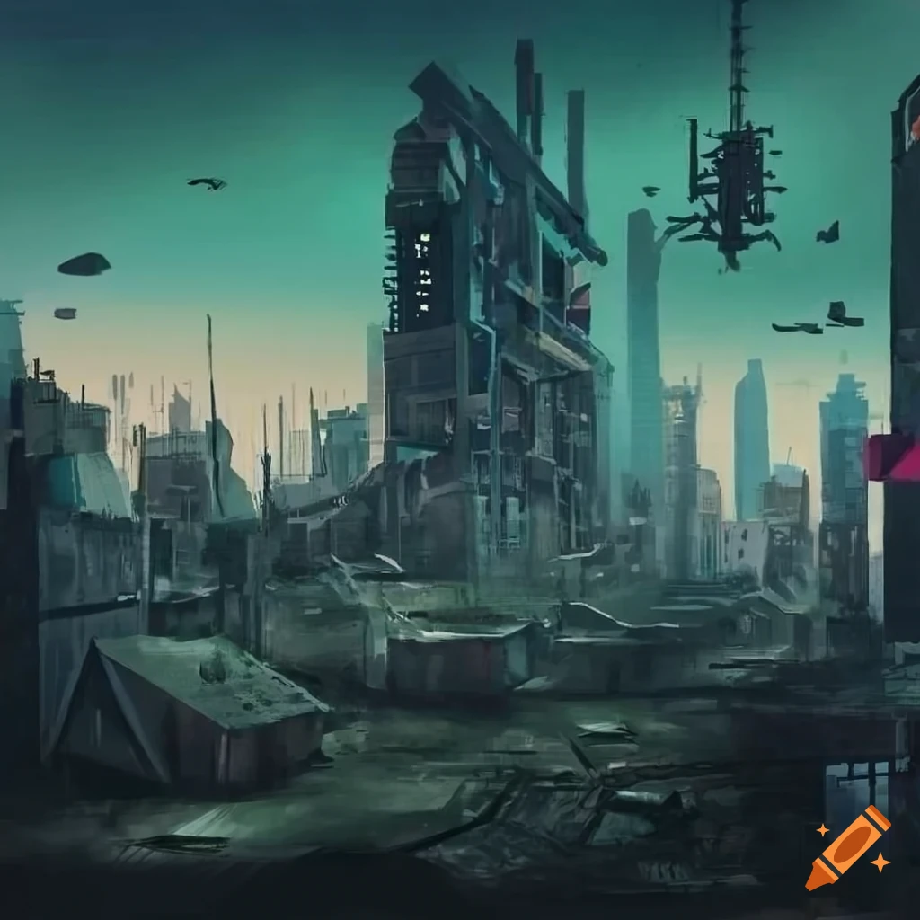Cyberpunk cityscape in a dystopian setting on Craiyon