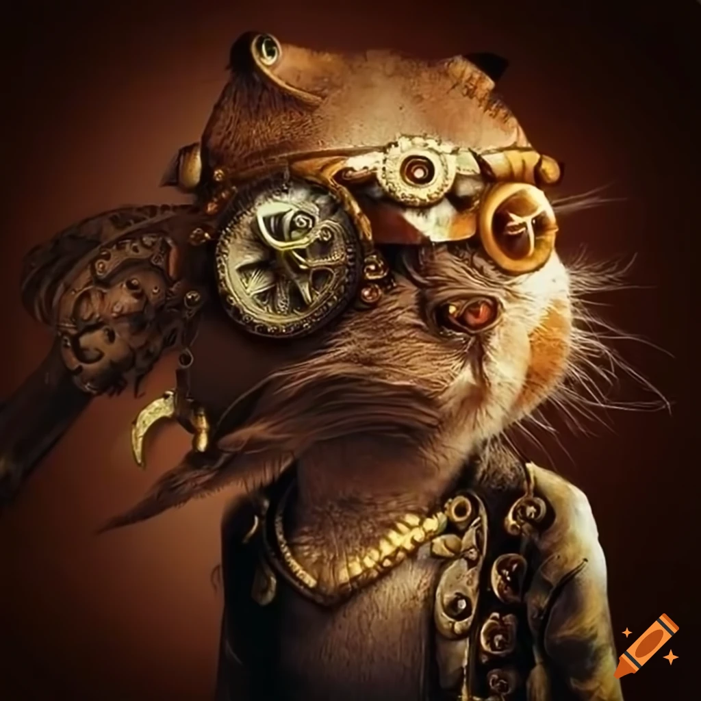 Steampunk cat with gear goggles on Craiyon