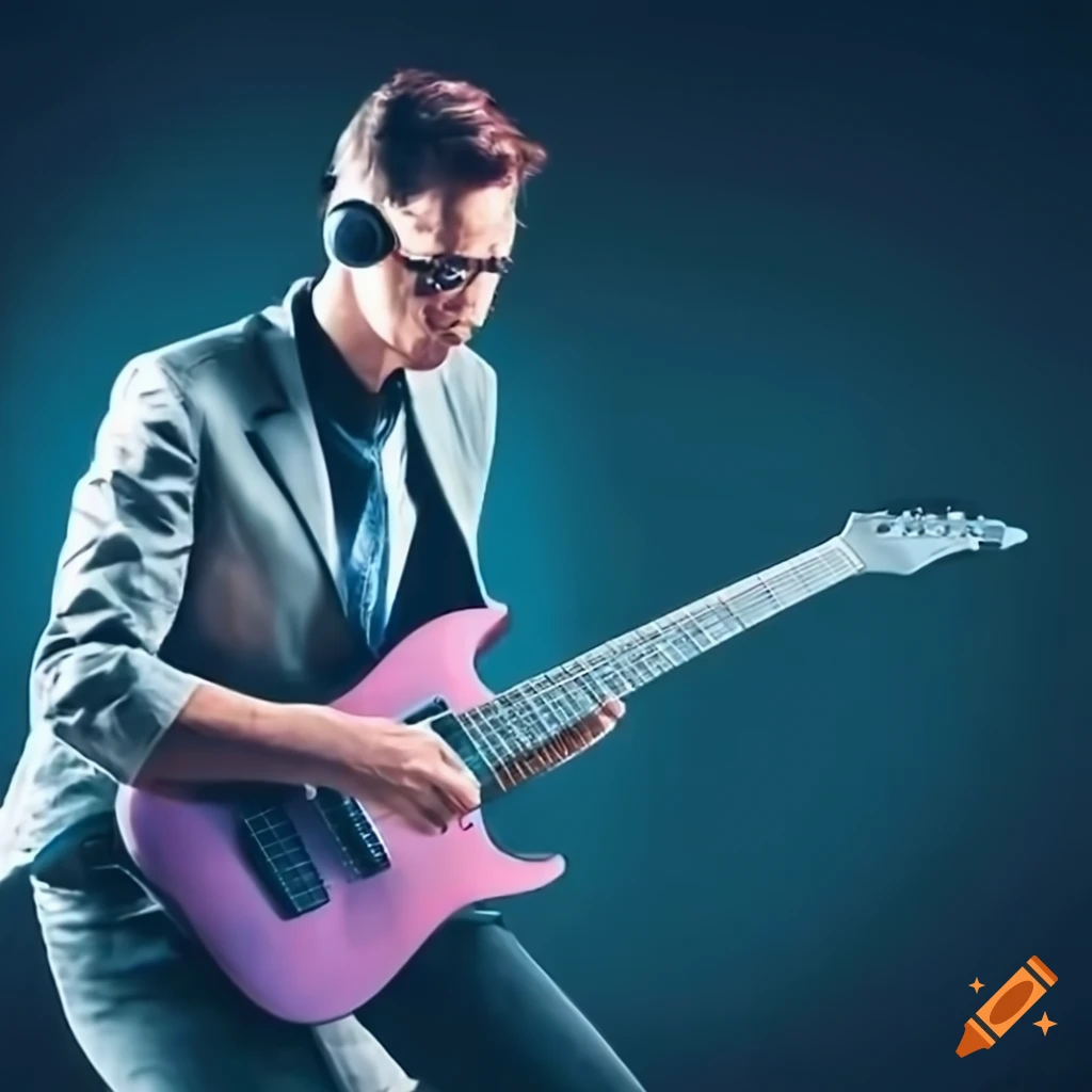 Intense rock guitarist performing in daylight on Craiyon