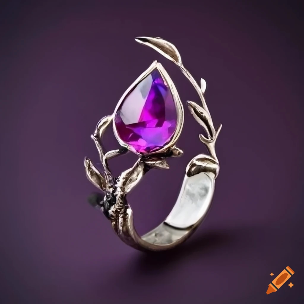 Rustic silver ring with a dark galactic purple gemstone